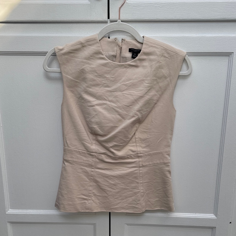 Ann Taylor Peplum Sleeveless Blouse, Lined, Cream